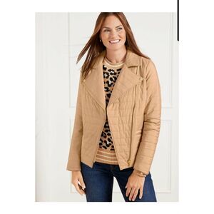 New Talbots Beige Tan Quilted Lightweight Moto Fall Spring Jacket